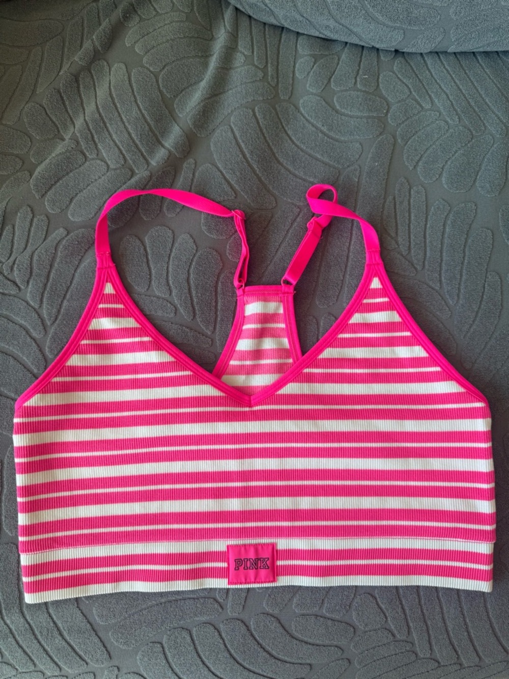 PINK Hot Pink & White Striped Bralette